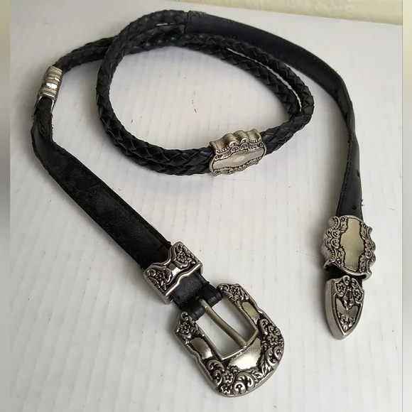 Woolrich Western Concho Black Braided Belt with Silver Buckle Size L - Picture 2 of 14